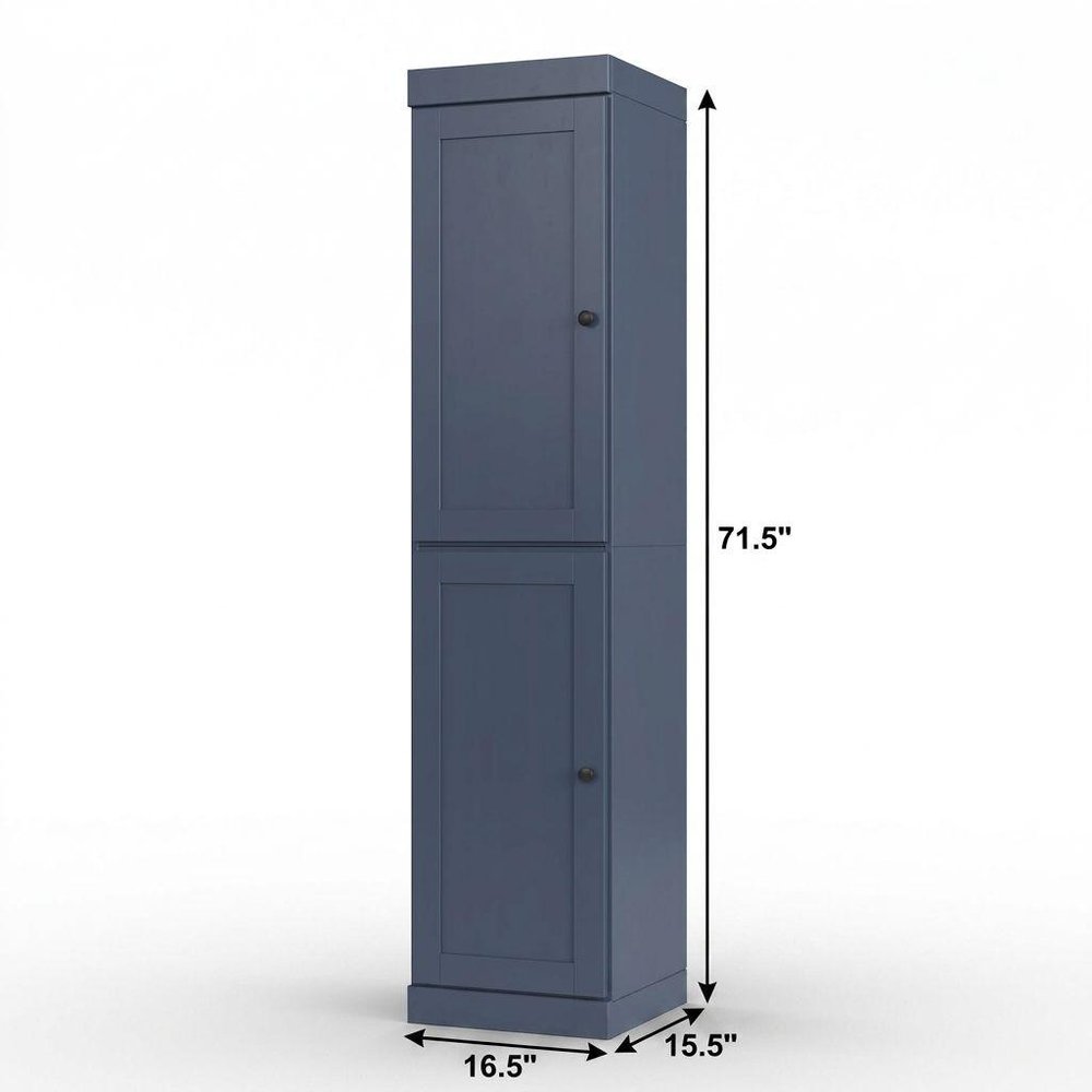 17" French Blue Solid Wood Free Standing Double Door Linen Cabinet