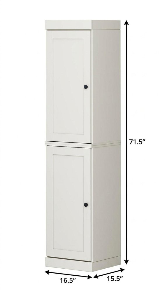 17" Off White Solid Wood Free Standing Double Door Linen Cabinet