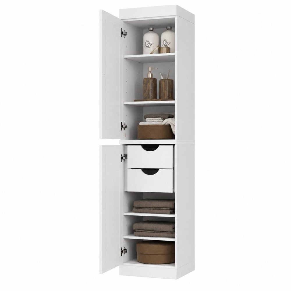 17" White Solid Wood Free Standing Double Door Linen Cabinet