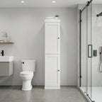 17" White Solid Wood Free Standing Double Door Linen Cabinet