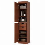 17" Coffee Solid Wood Free Standing Double Door Linen Cabinet