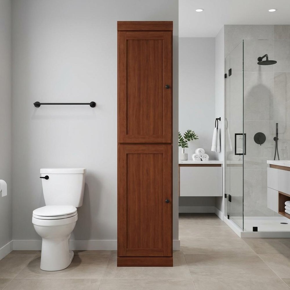 17" Coffee Solid Wood Free Standing Double Door Linen Cabinet