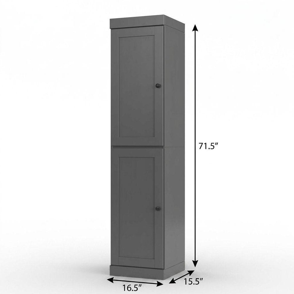 17" Gray Solid Wood Free Standing Double Door Linen Cabinet