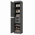 17" Gray Solid Wood Free Standing Double Door Linen Cabinet