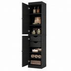 17" Black Solid Wood Free Standing Double Door Linen Cabinet