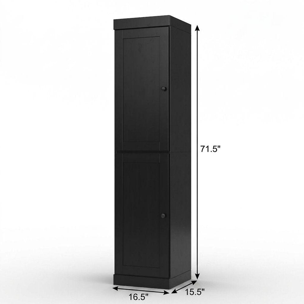 17" Black Solid Wood Free Standing Double Door Linen Cabinet