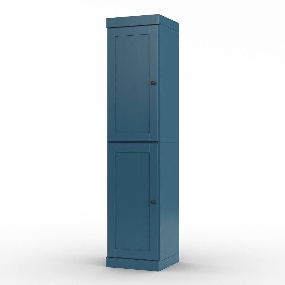 17" Teal Blue Solid Wood Free Standing Double Door Linen Cabinet