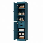 17" Teal Blue Solid Wood Free Standing Double Door Linen Cabinet