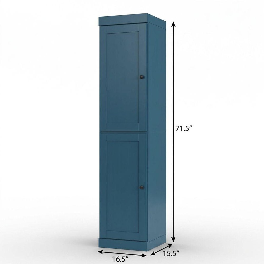 17" Teal Blue Solid Wood Free Standing Double Door Linen Cabinet