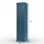17" Teal Blue Solid Wood Free Standing Double Door Linen Cabinet