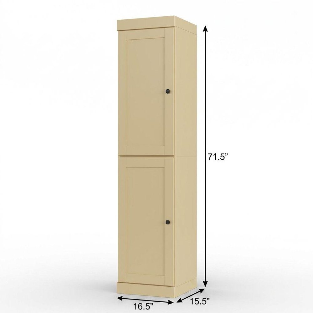 17" Yellow Solid Wood Free Standing Double Door Linen Cabinet