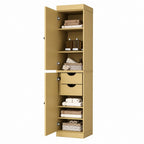 17" Yellow Solid Wood Free Standing Double Door Linen Cabinet