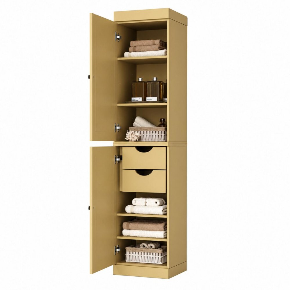 17" Yellow Solid Wood Free Standing Double Door Linen Cabinet