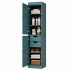 17" Aqua Solid Wood Free Standing Double Door Linen Cabinet