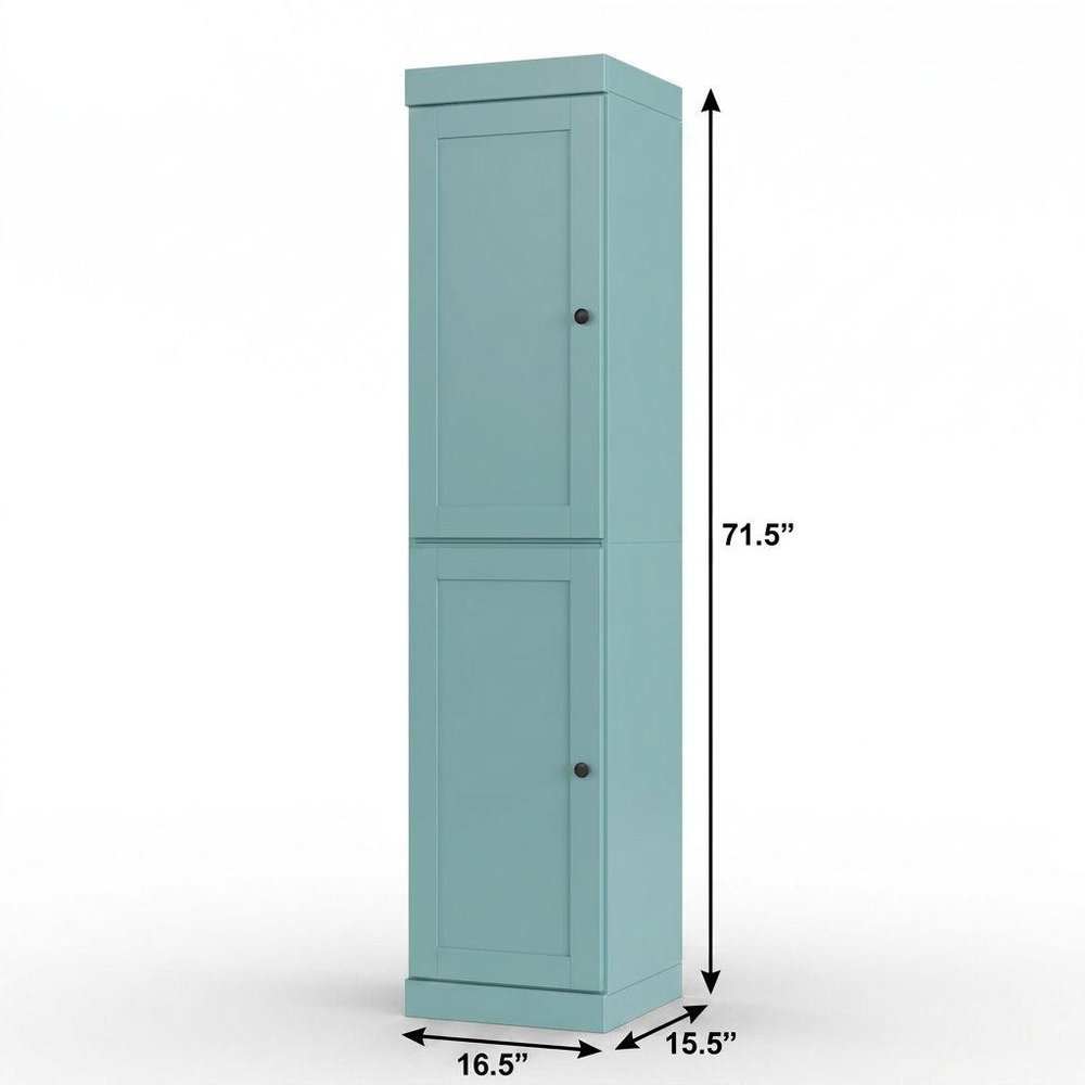 17" Aqua Solid Wood Free Standing Double Door Linen Cabinet