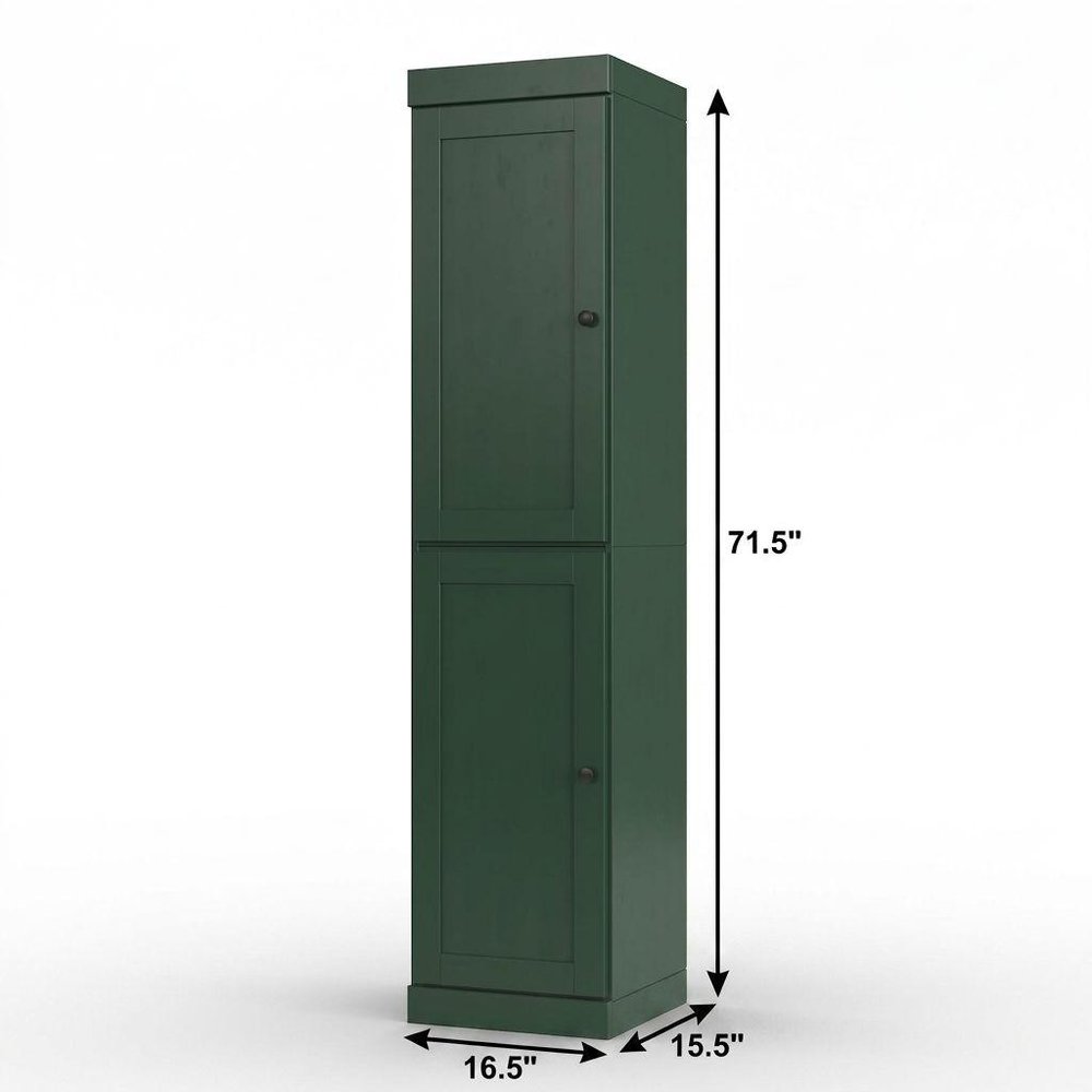 17" Green Solid Wood Free Standing Double Door Linen Cabinet