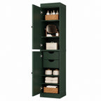 17" Green Solid Wood Free Standing Double Door Linen Cabinet