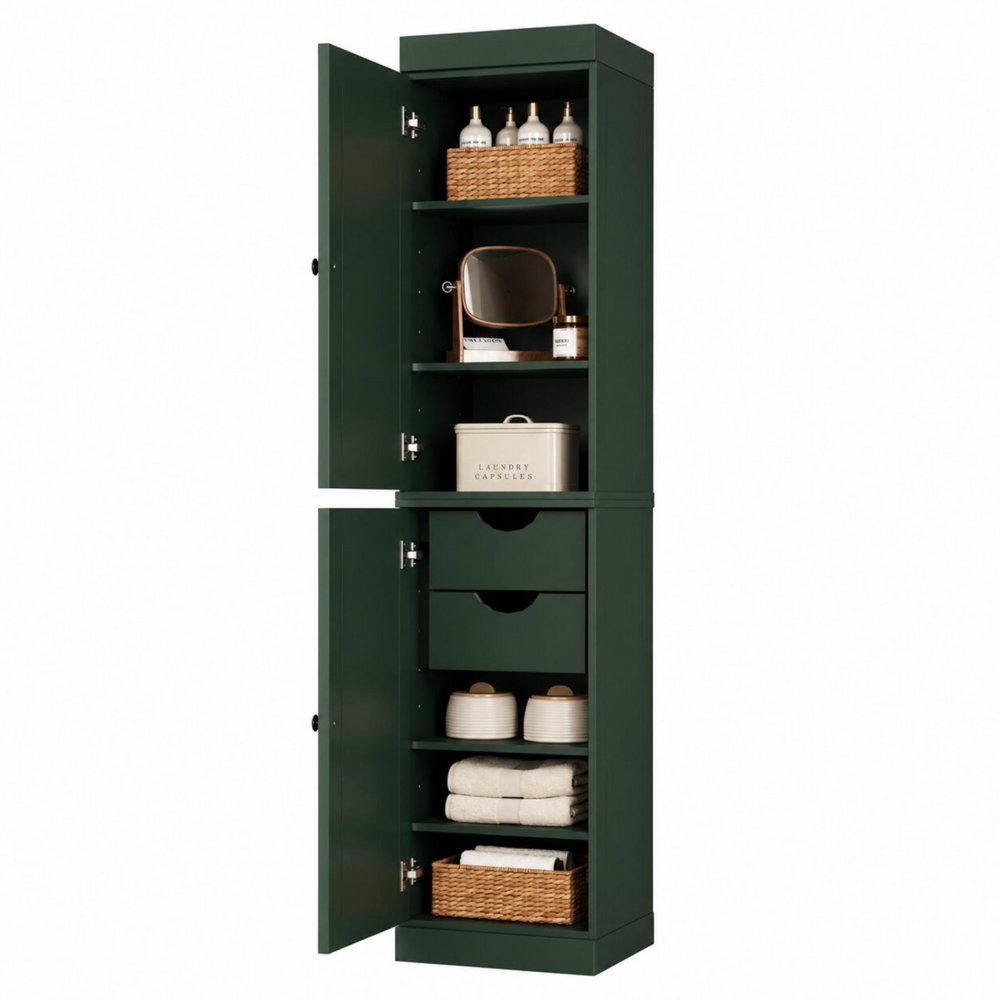 17" Green Solid Wood Free Standing Double Door Linen Cabinet