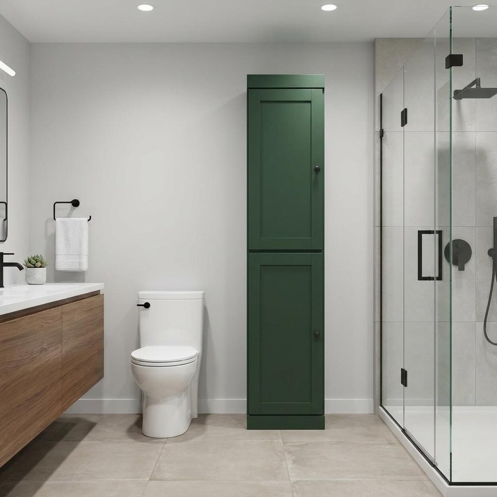 17" Green Solid Wood Free Standing Double Door Linen Cabinet