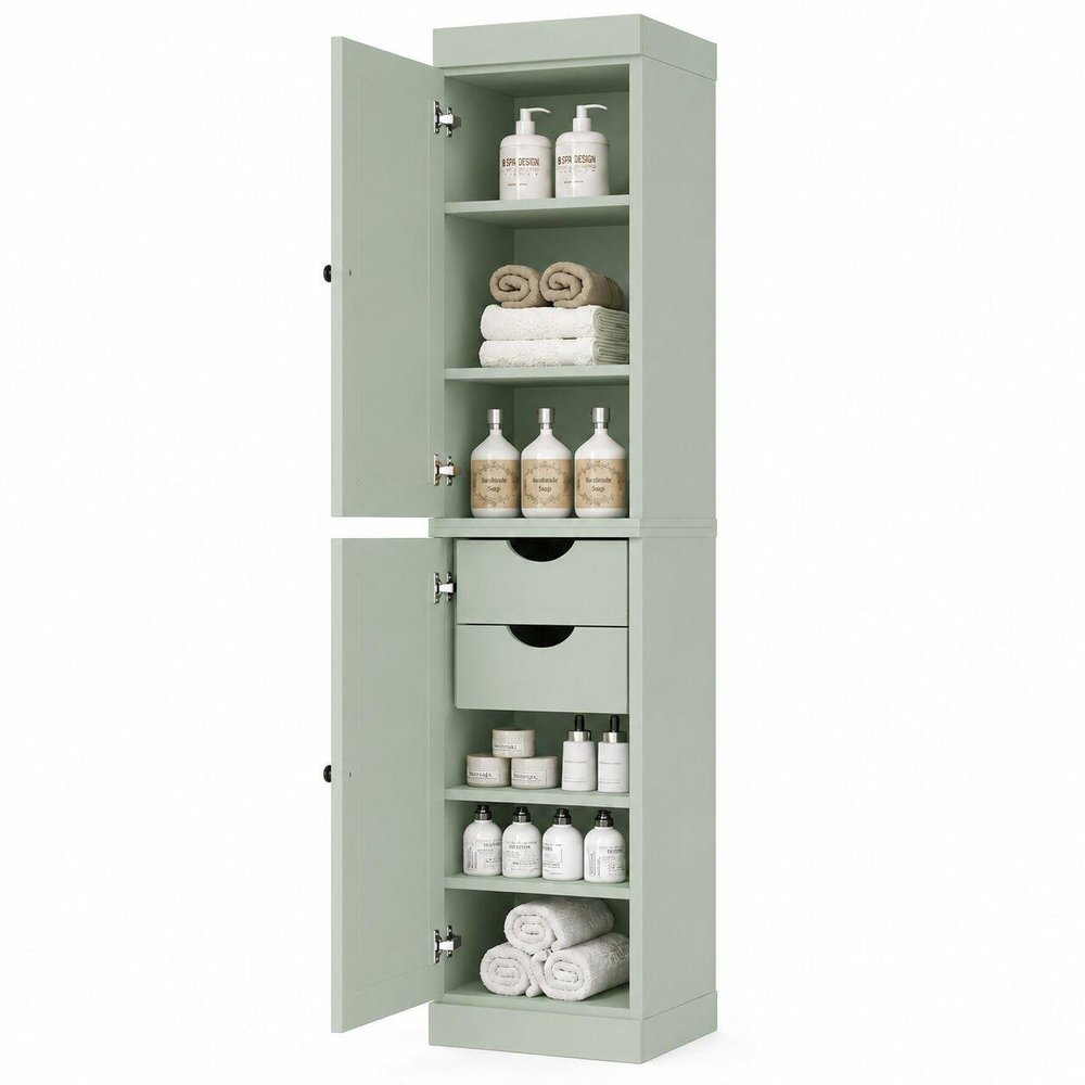 17" Sage Solid Wood Free Standing Double Door Linen Cabinet