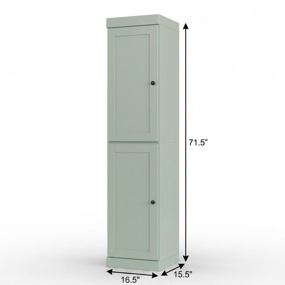17" Sage Solid Wood Free Standing Double Door Linen Cabinet