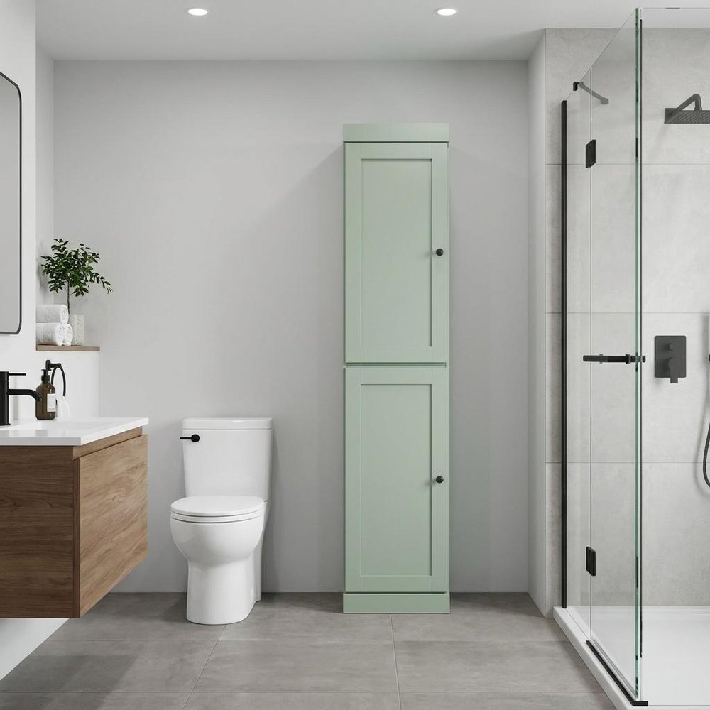 17" Sage Solid Wood Free Standing Double Door Linen Cabinet