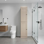17" Beige Solid Wood Free Standing Double Door Linen Cabinet