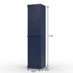 17" Navy Blue Solid Wood Free Standing Double Door Linen Cabinet