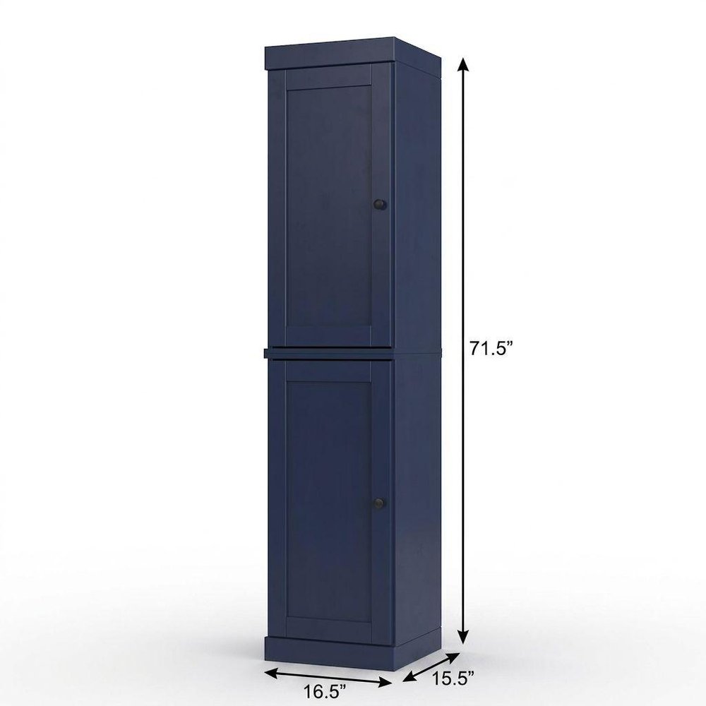 17" Navy Blue Solid Wood Free Standing Double Door Linen Cabinet