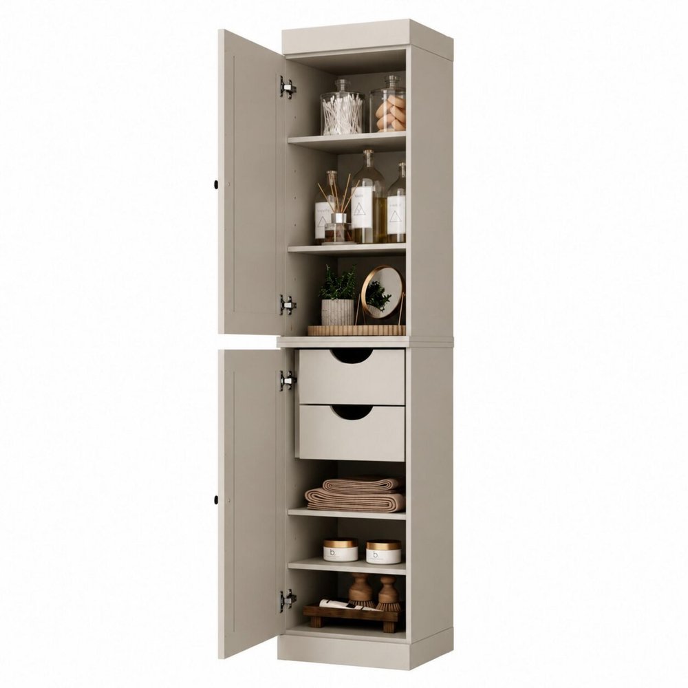 17" Off White Solid Wood Free Standing Double Door Linen Cabinet