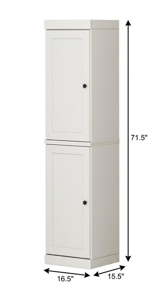 17" Off White Solid Wood Free Standing Double Door Linen Cabinet
