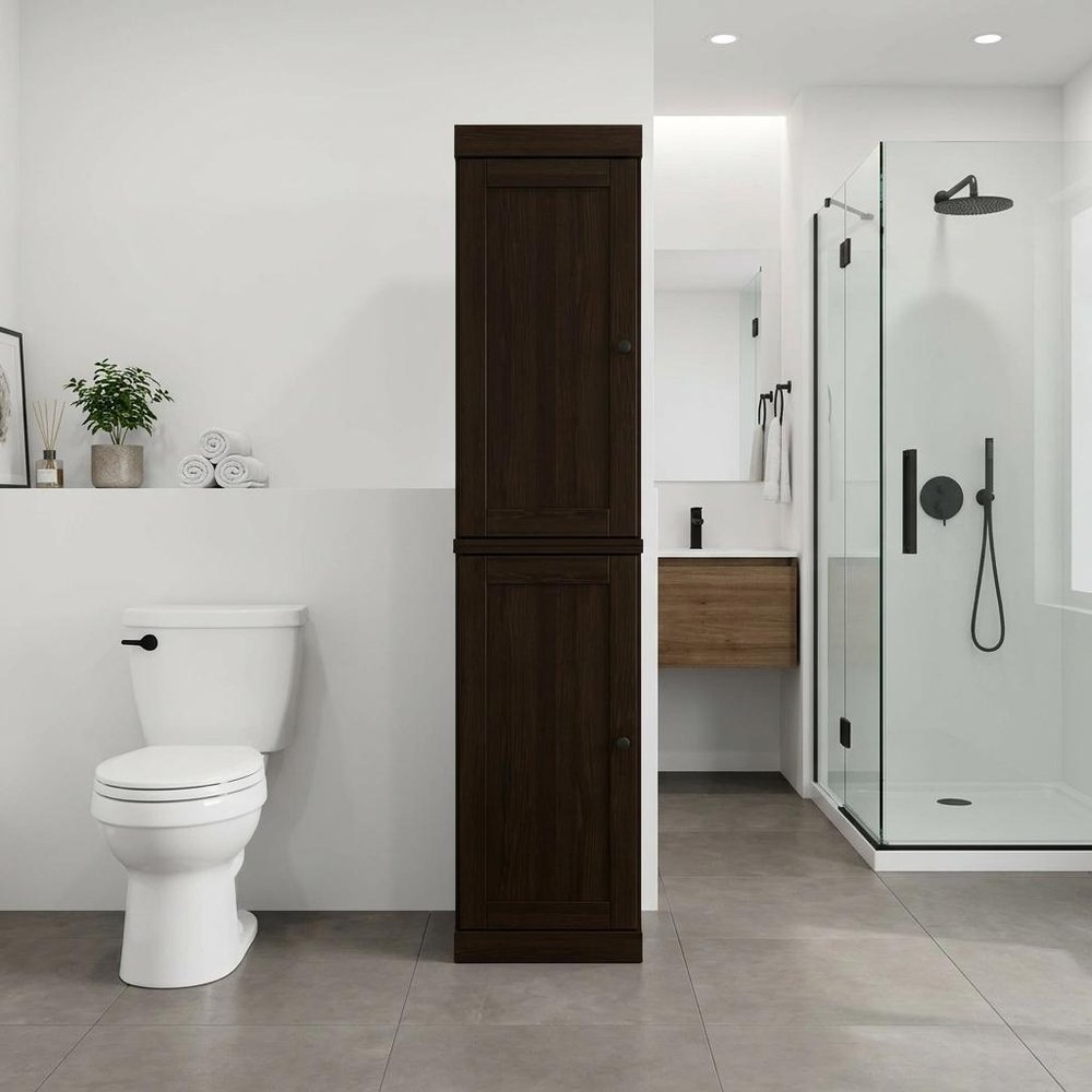 17" Espresso Solid Wood Free Standing Double Door Linen Cabinet