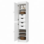 17" White Solid Wood Free Standing Double Door Linen Cabinet