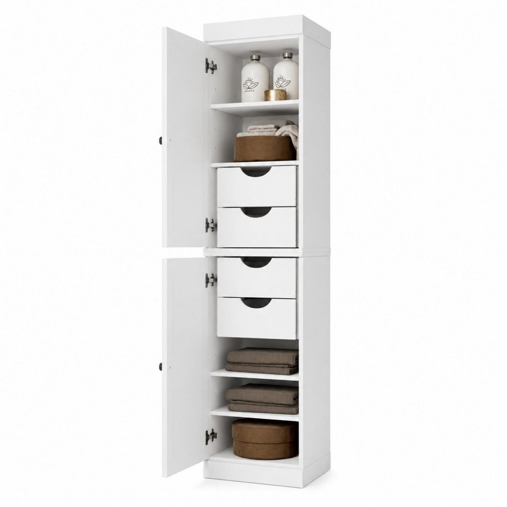 17" White Solid Wood Free Standing Double Door Linen Cabinet