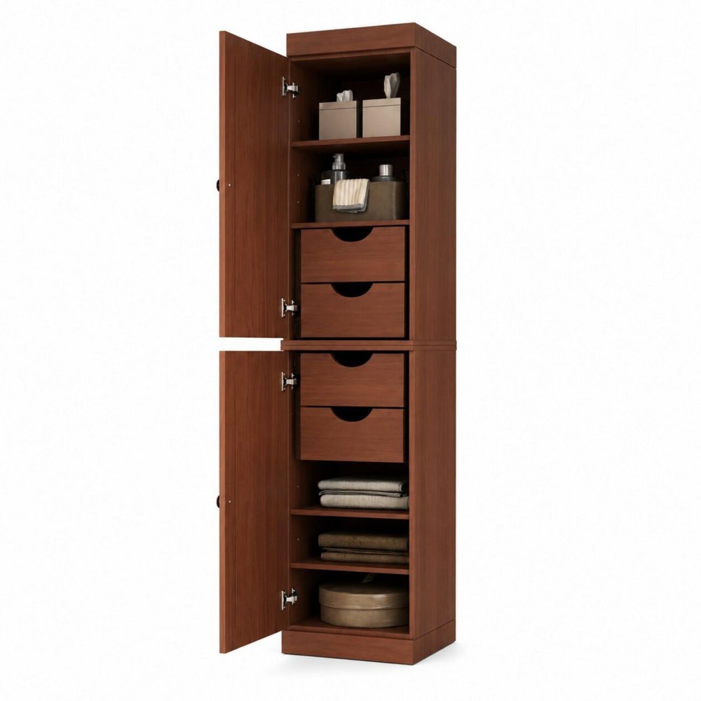 17" Coffee Solid Wood Free Standing Double Door Linen Cabinet