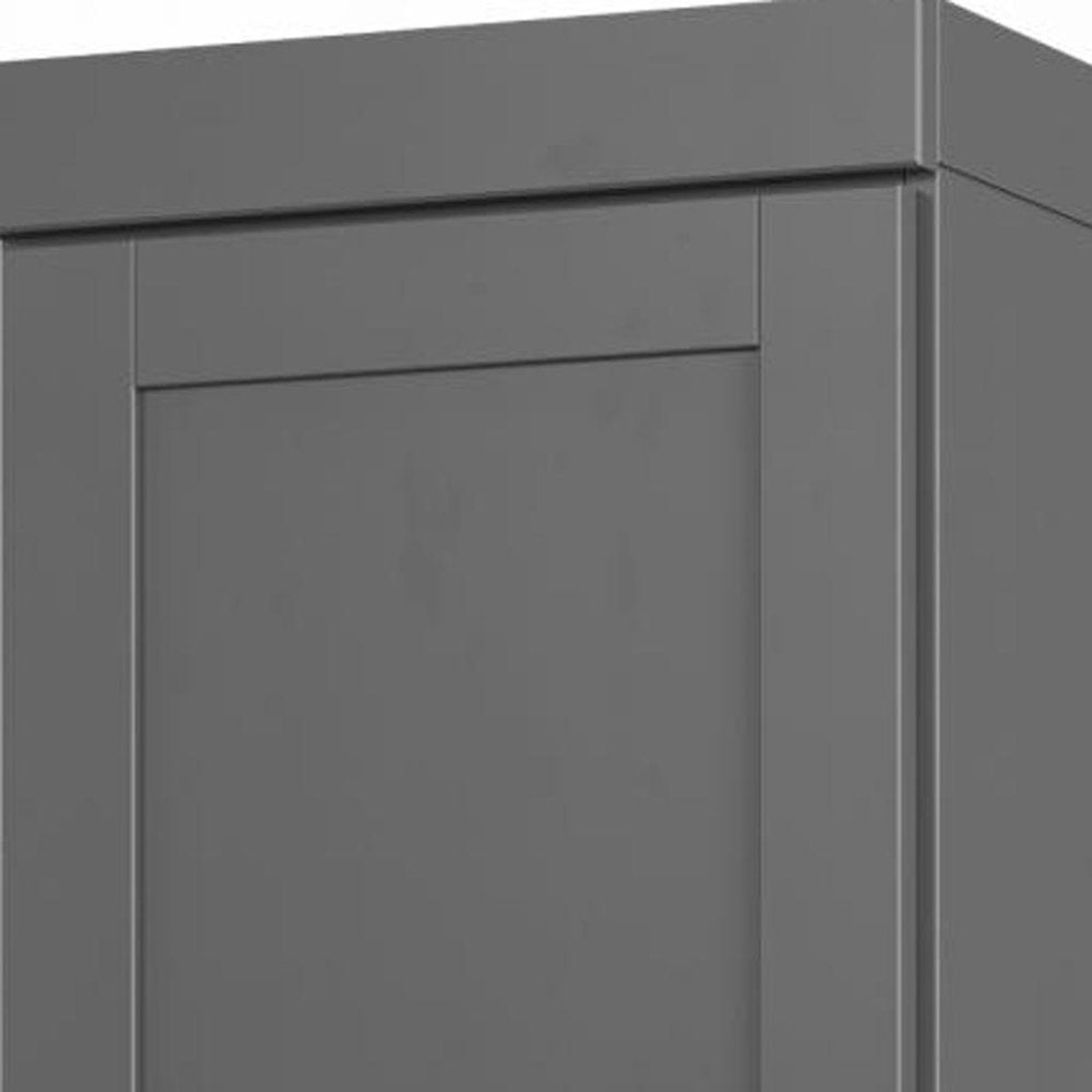 17" Gray Solid Wood Free Standing Double Door Linen Cabinet
