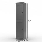 17" Gray Solid Wood Free Standing Double Door Linen Cabinet