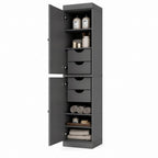 17" Gray Solid Wood Free Standing Double Door Linen Cabinet