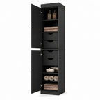 17" Black Solid Wood Free Standing Double Door Linen Cabinet