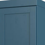 17" Teal Blue Solid Wood Free Standing Double Door Linen Cabinet