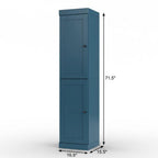 17" Teal Blue Solid Wood Free Standing Double Door Linen Cabinet