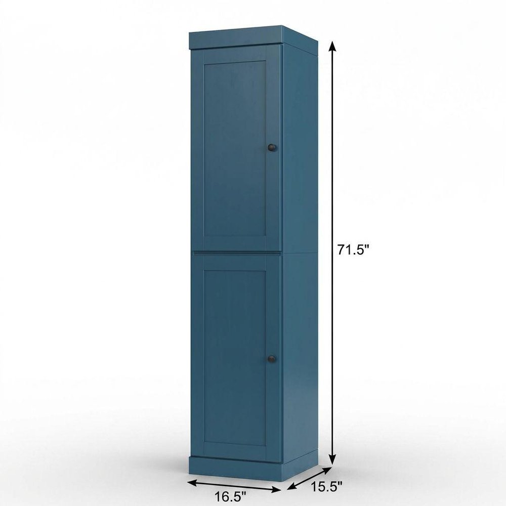 17" Teal Blue Solid Wood Free Standing Double Door Linen Cabinet