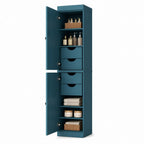 17" Teal Blue Solid Wood Free Standing Double Door Linen Cabinet