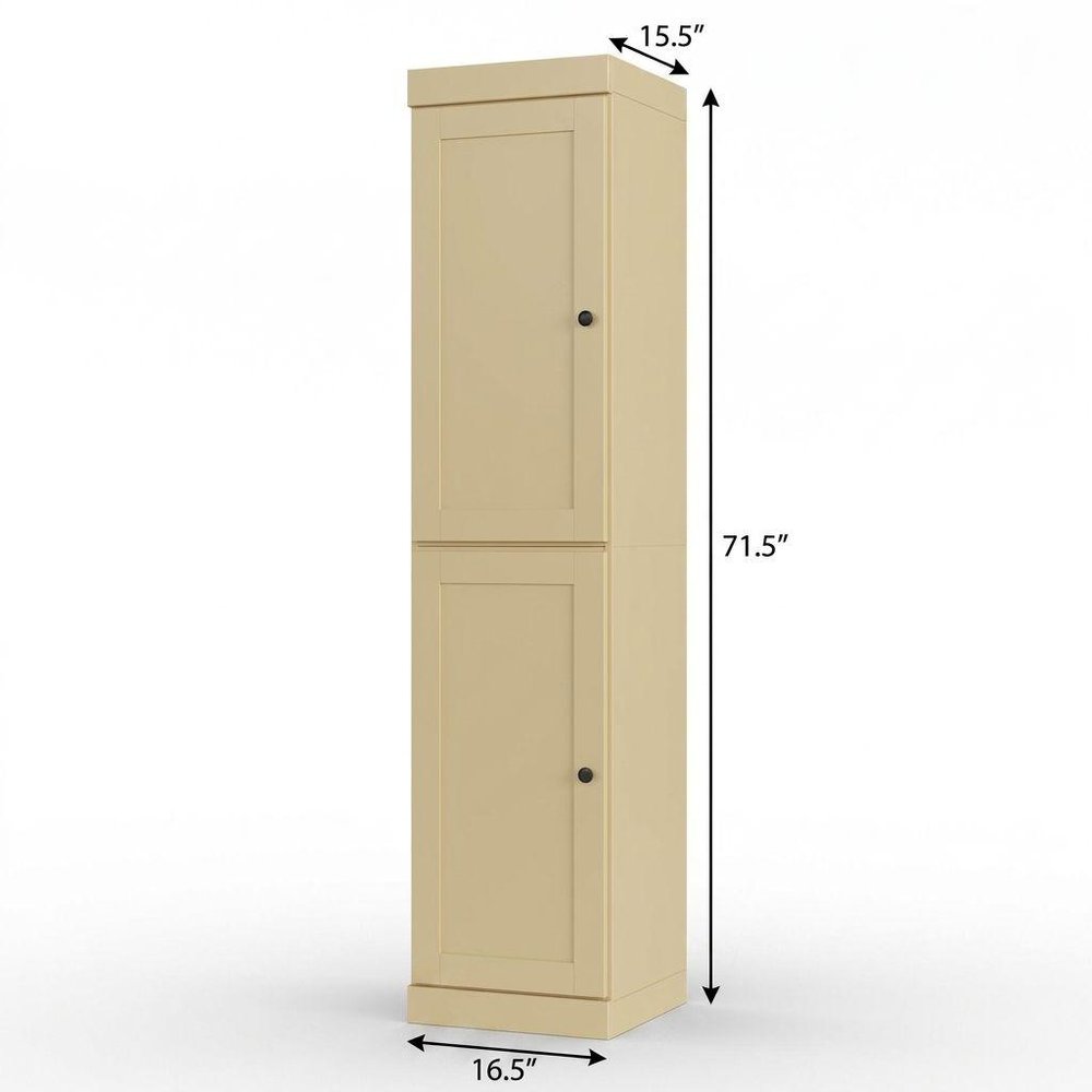 17" Yellow Solid Wood Free Standing Double Door Linen Cabinet