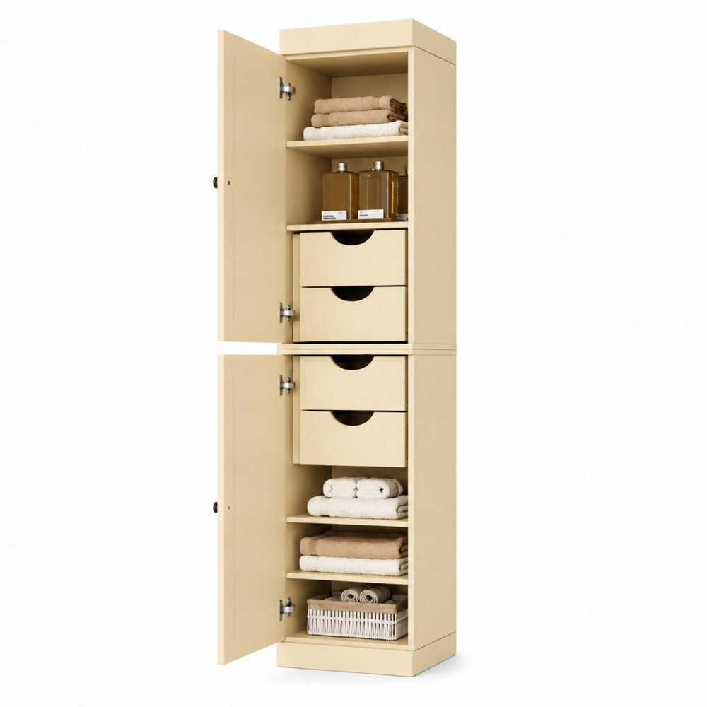 17" Yellow Solid Wood Free Standing Double Door Linen Cabinet