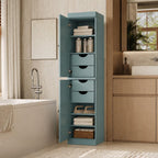 17" Aqua Solid Wood Free Standing Double Door Linen Cabinet