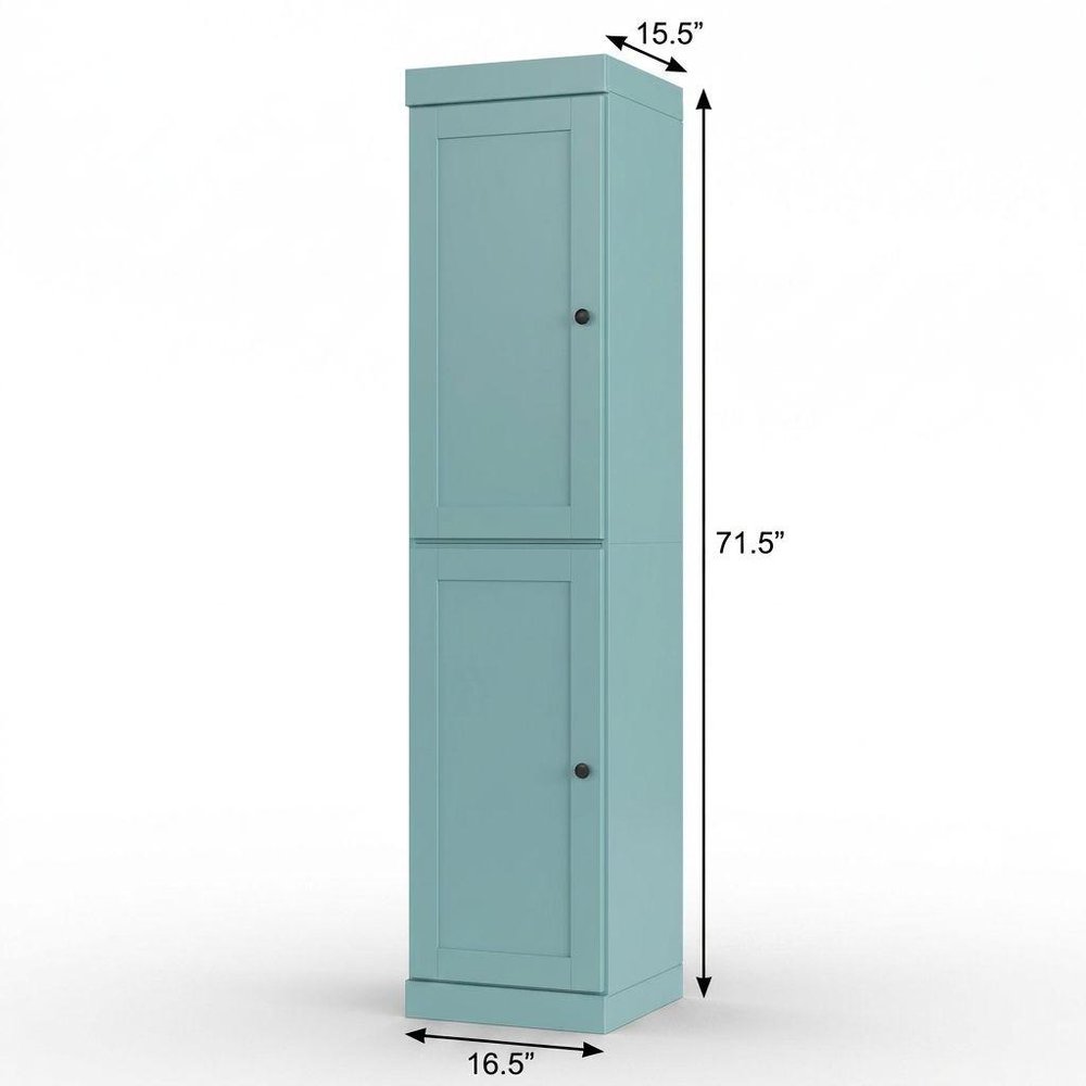 17" Aqua Solid Wood Free Standing Double Door Linen Cabinet