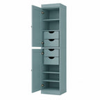 17" Aqua Solid Wood Free Standing Double Door Linen Cabinet