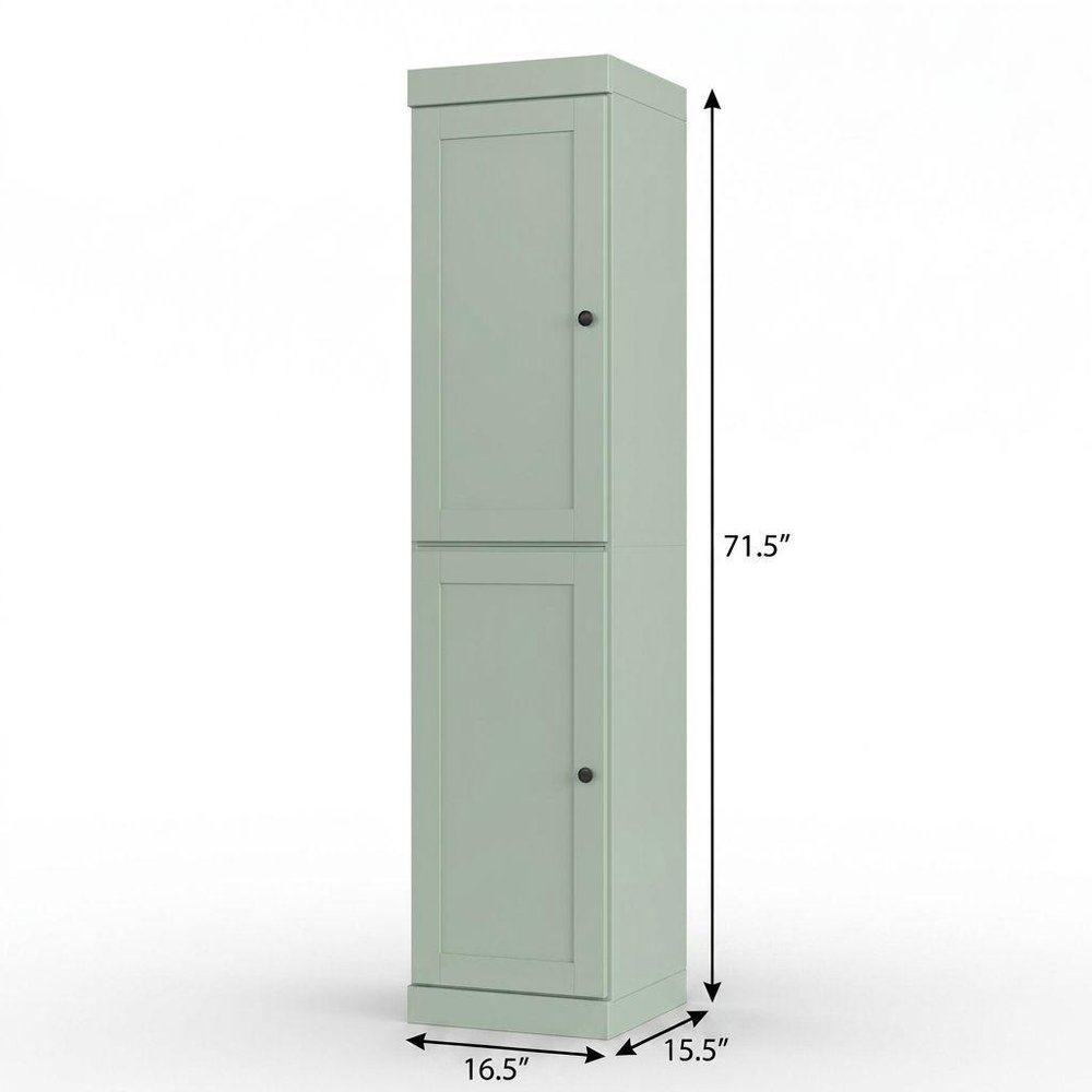 17" Sage Solid Wood Free Standing Double Door Linen Cabinet