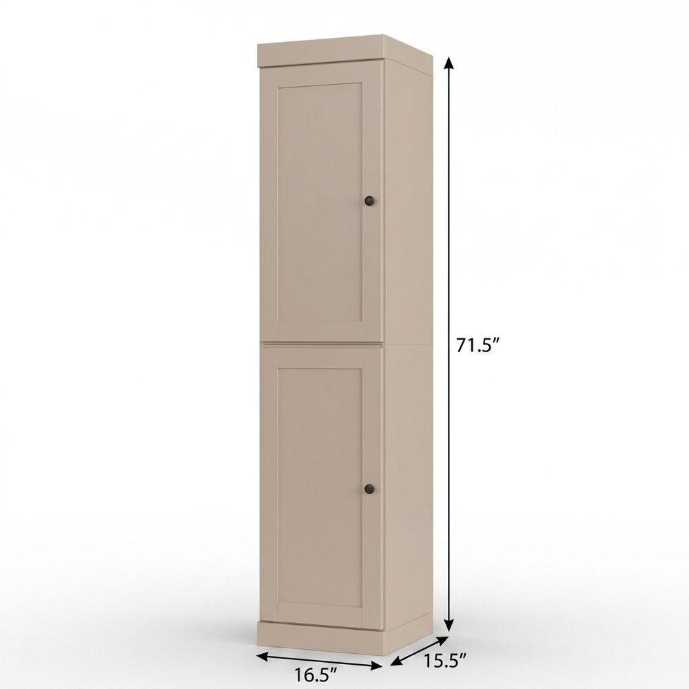 17" Beige Solid Wood Free Standing Double Door Linen Cabinet